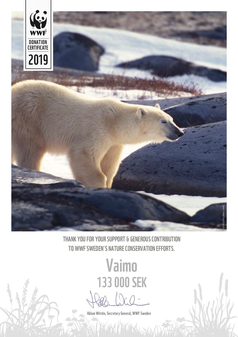 WWF Gåvobevis Vaimo 20191210