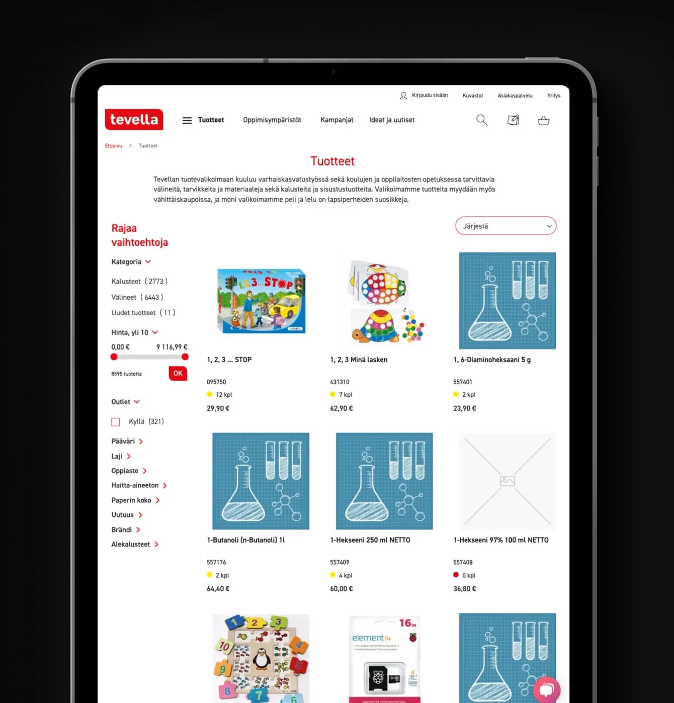 tevella Site on the ipad
