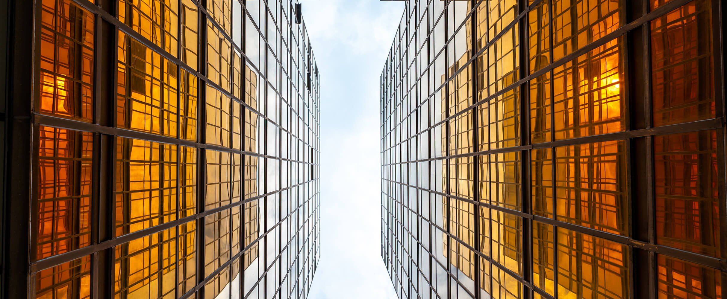 Symmetrical building with sky in background