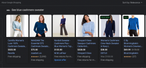 Google ads for blue cashmere sweater