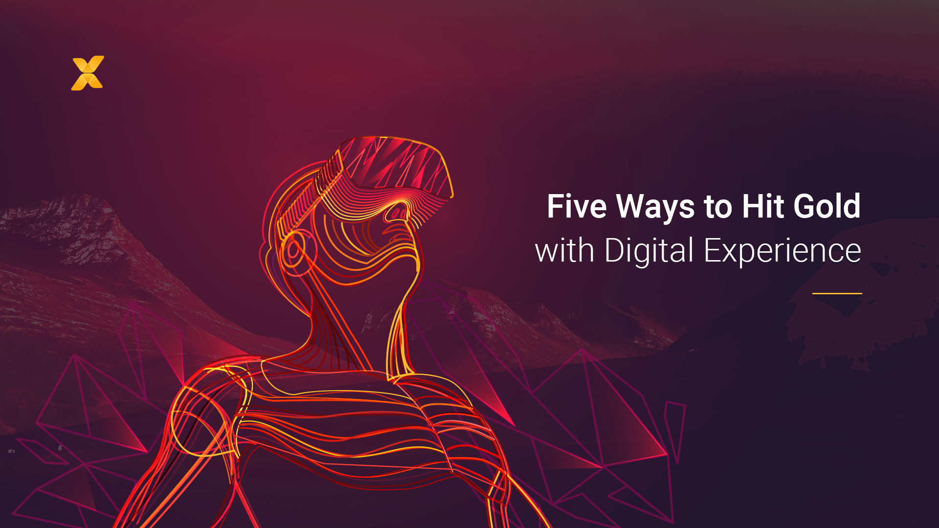 Abstract image by Vaimo with title "Five Ways to Hit Gold with Digital Experience."