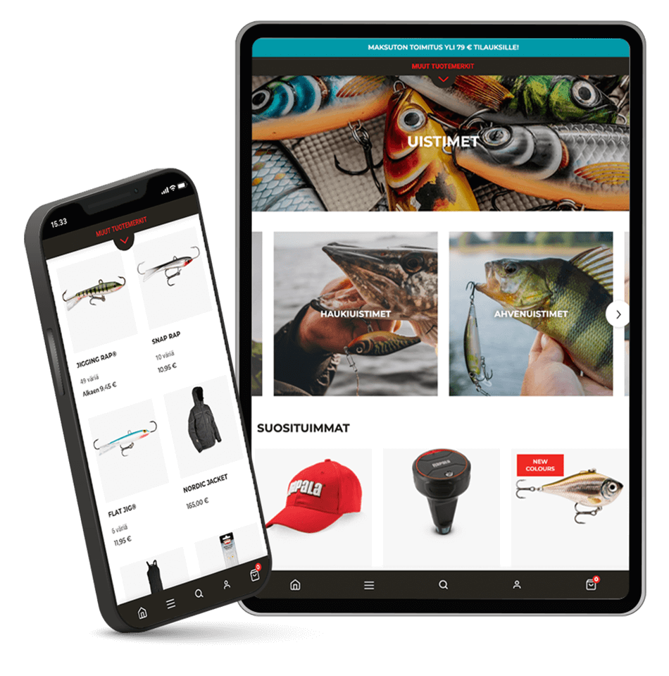 Rapala case study image featuring the website on different devices