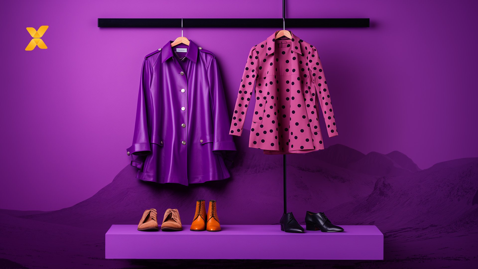 image of clothes on a purple background with yellow Vaimo logo