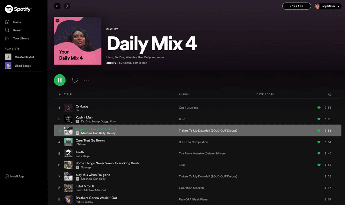 Example of Spotify's dark mode
