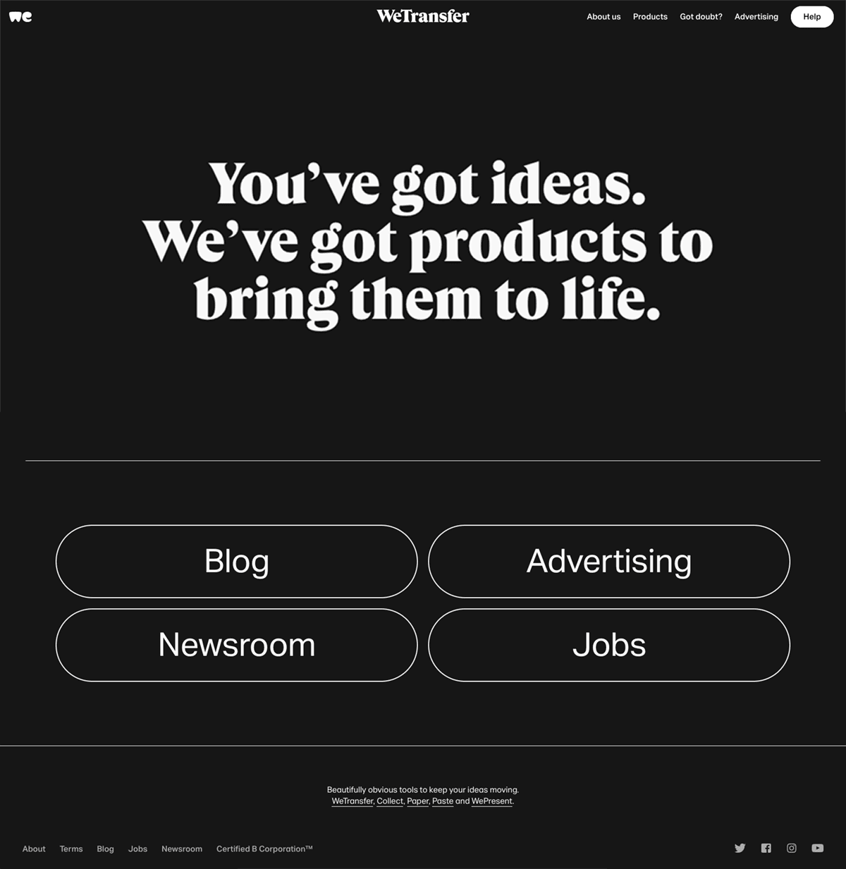 Example of WeTransfer's dark mode