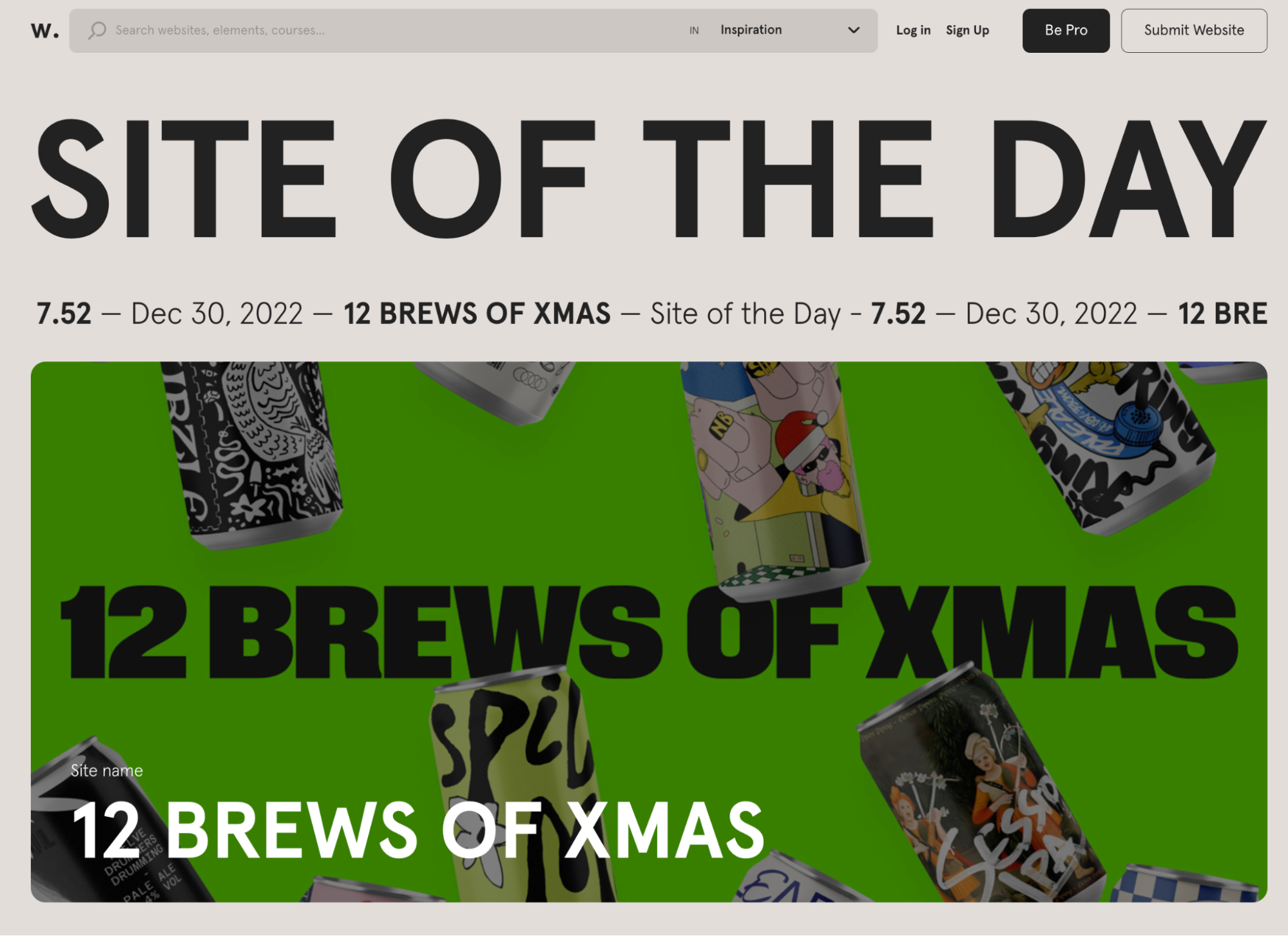 Example of website using large typography