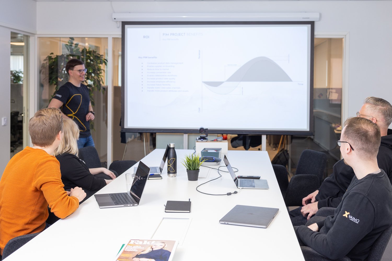 Image of Vaimo employees attending a meeting in a conference room.