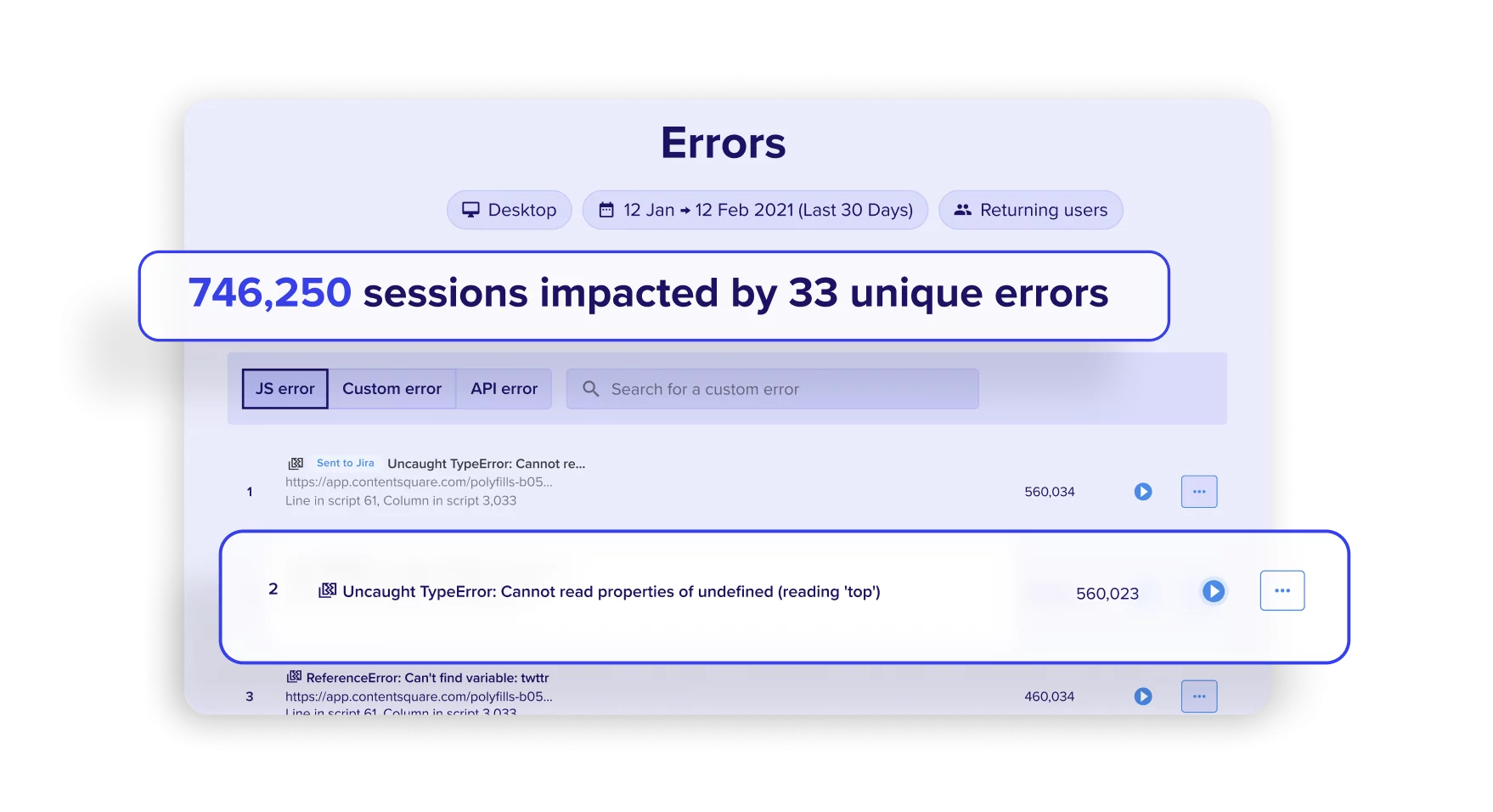 Image showing the Impact Quantification feature from Contentsquare.