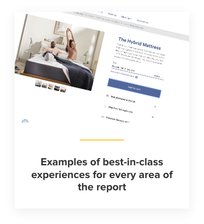 Image with text "examples of best in class experiences for every area of the report"