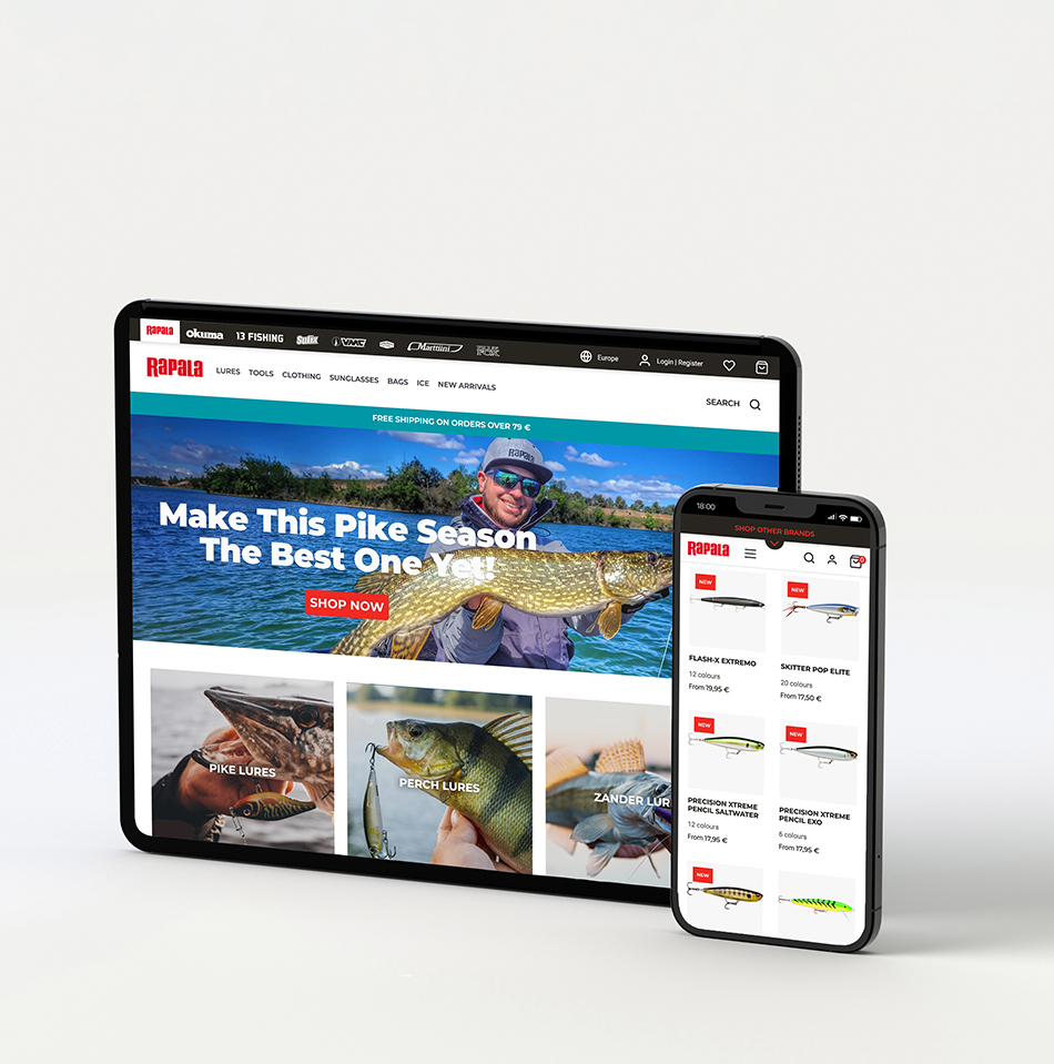 iphone and ipad displaying rapala website