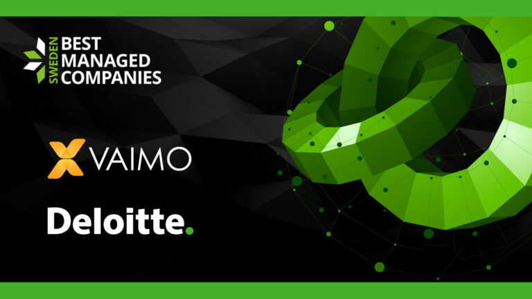 image of vaimo and deloitte logos on black  and green background