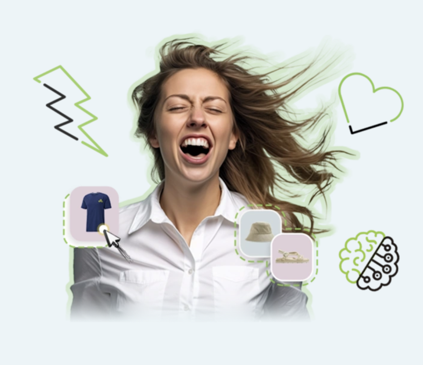 Abstract image for Klevu of white woman screaming with joy