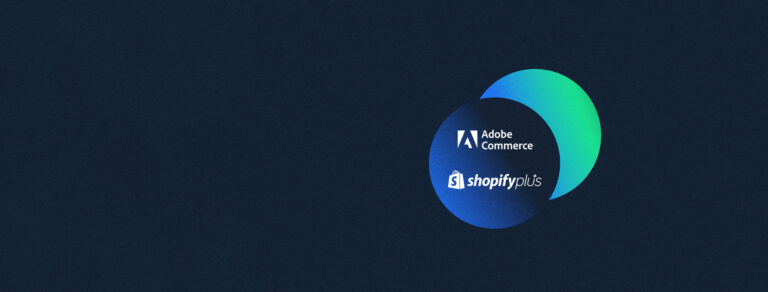 Abstract image depicting Adobe and Shopify Plus logos