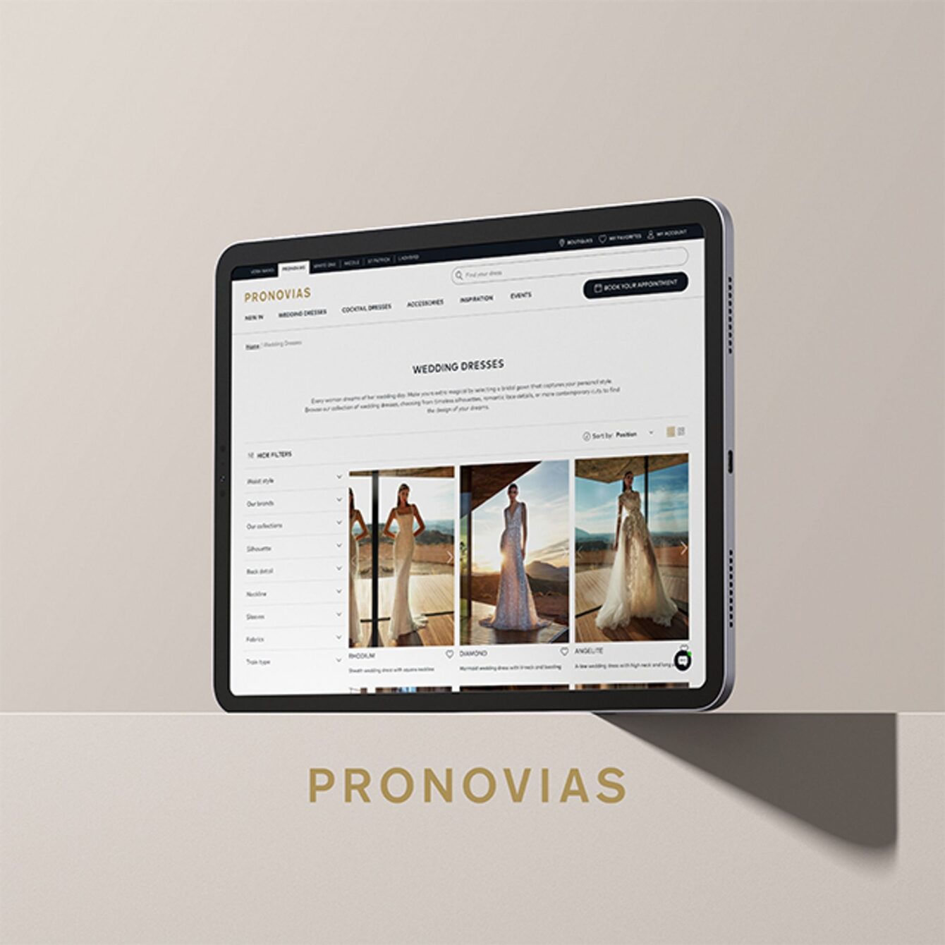 Image of Pronovias website on an ipad screen