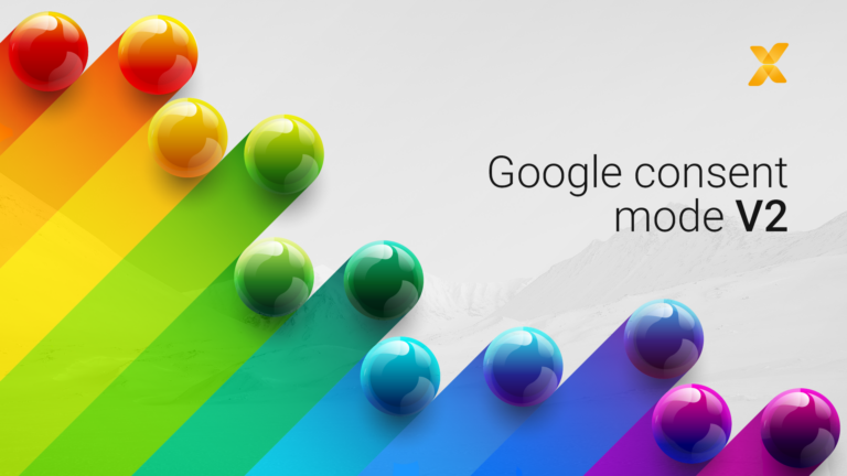 Google consent mode v2 written on grey background with rainbow coloured stripes