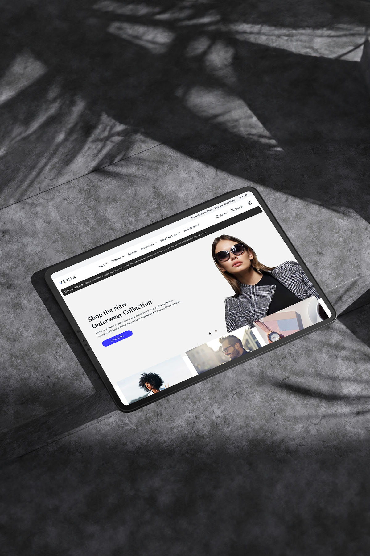 image of venia website on tablet