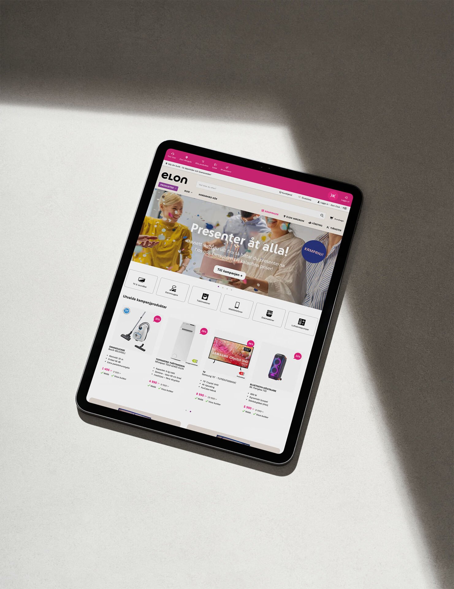 elon website displayed on a tablet