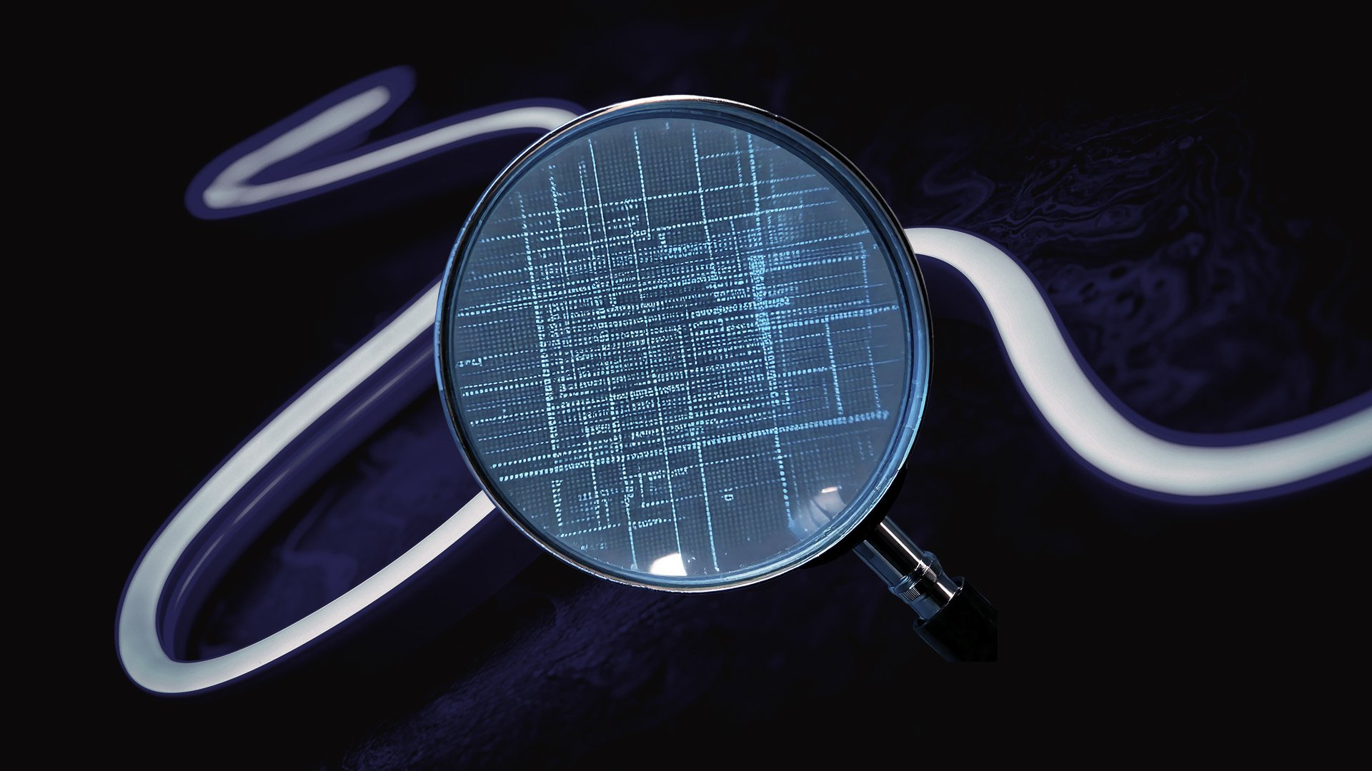 Magnifying glass with abstract background